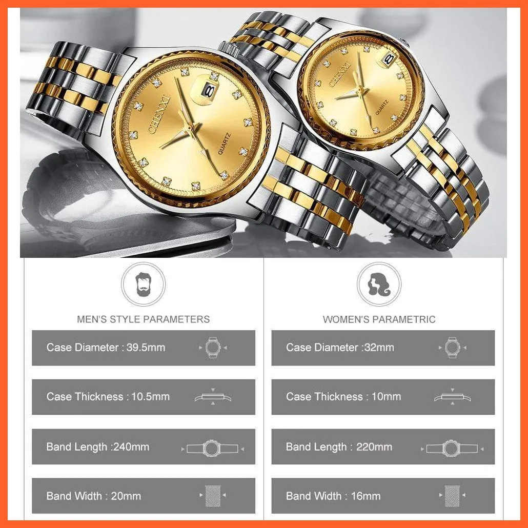 Casual Fashion Men Women Watches | Rhinestone Dial Top Brand Luxury Couples Quartz Stainless Steel Waterproof Watches