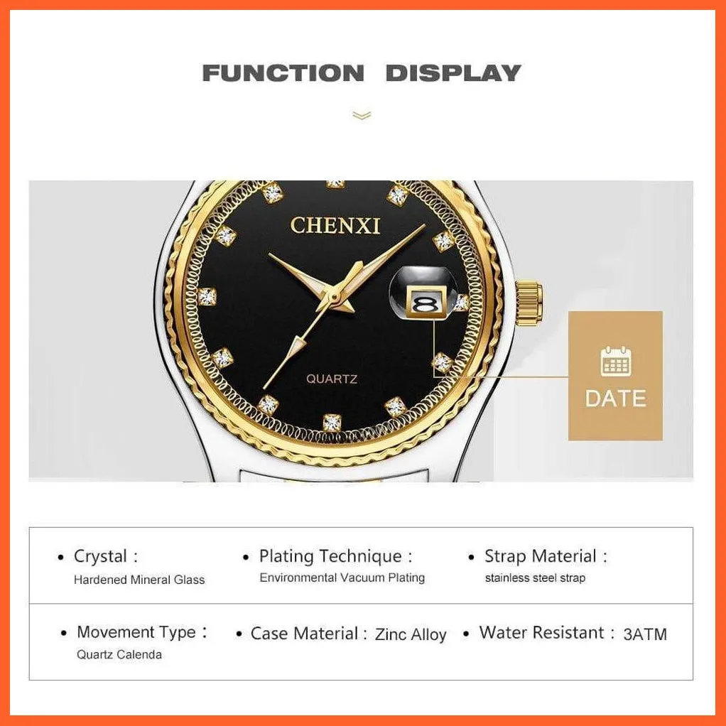 Casual Fashion Men Women Watches | Rhinestone Dial Top Brand Luxury Couples Quartz Stainless Steel Waterproof Watches