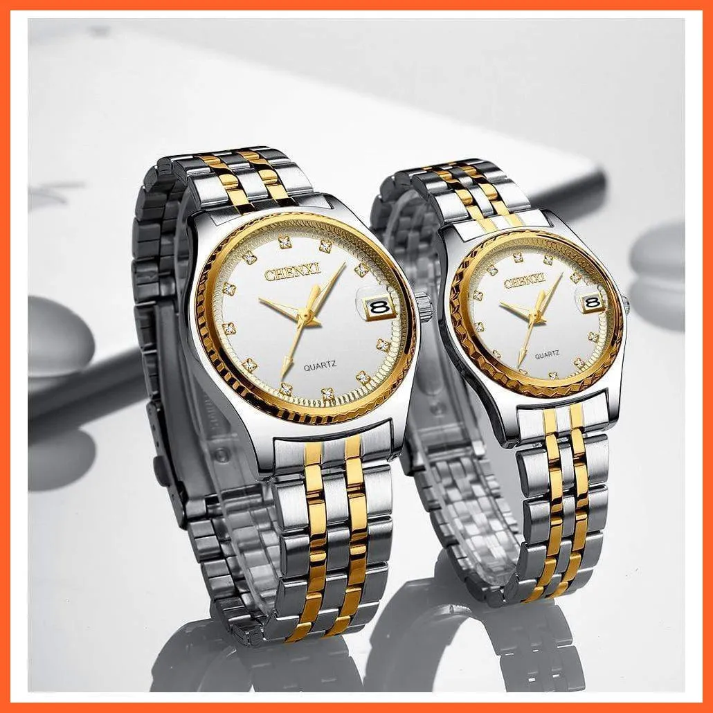 Casual Fashion Men Women Watches | Rhinestone Dial Top Brand Luxury Couples Quartz Stainless Steel Waterproof Watches