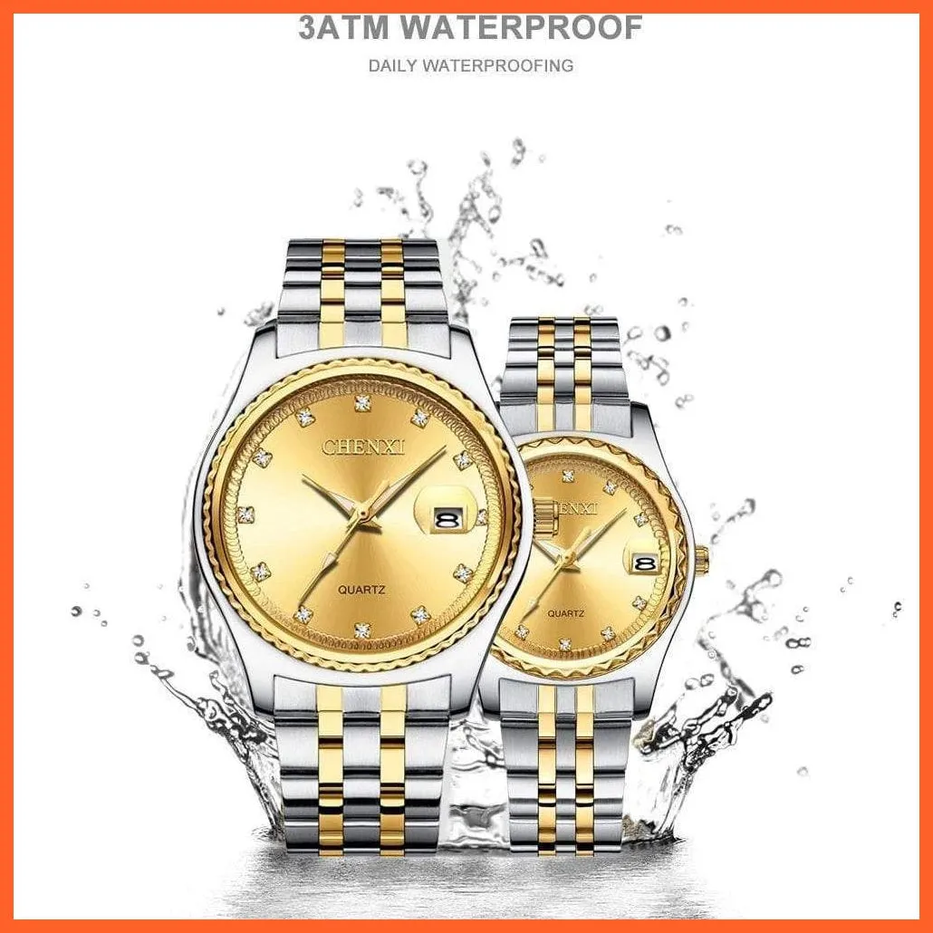 Casual Fashion Men Women Watches | Rhinestone Dial Top Brand Luxury Couples Quartz Stainless Steel Waterproof Watches