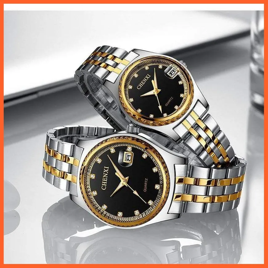 Casual Fashion Men Women Watches | Rhinestone Dial Top Brand Luxury Couples Quartz Stainless Steel Waterproof Watches