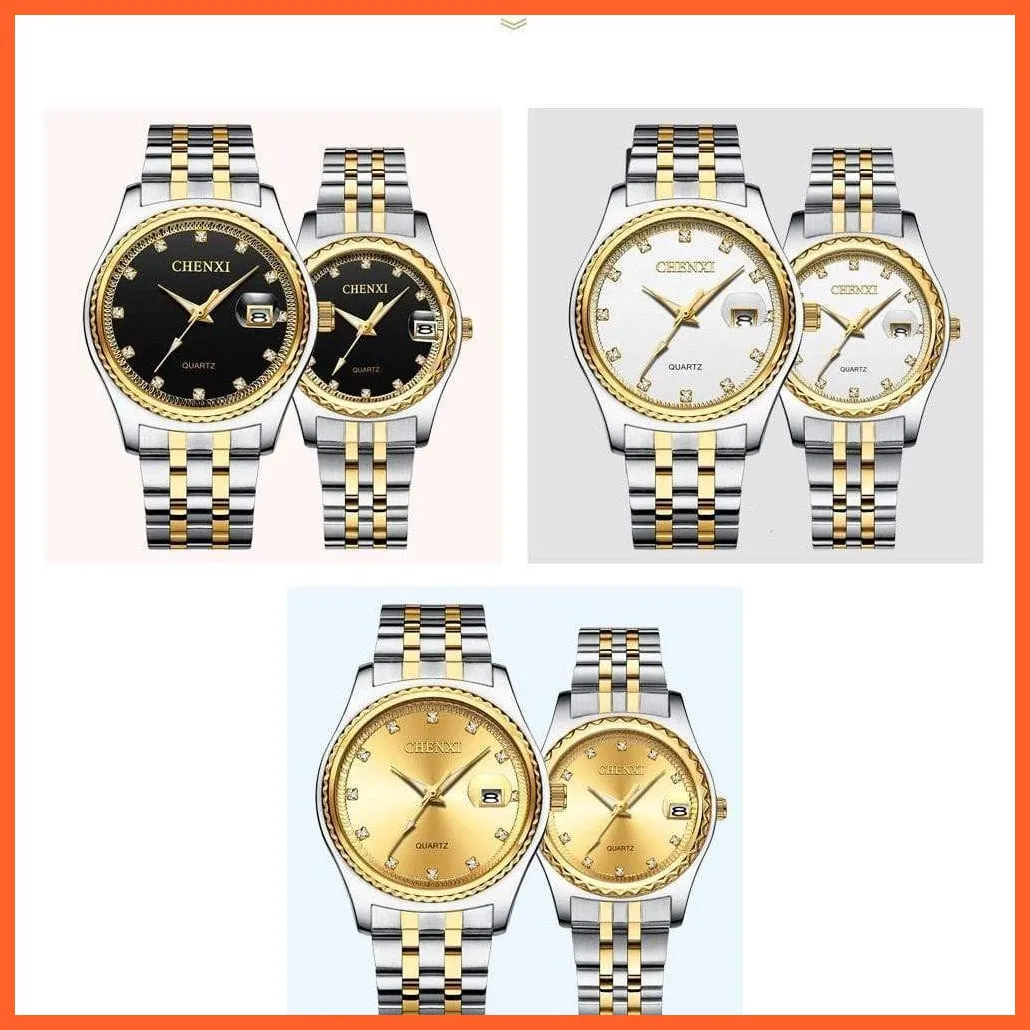 Casual Fashion Men Women Watches | Rhinestone Dial Top Brand Luxury Couples Quartz Stainless Steel Waterproof Watches