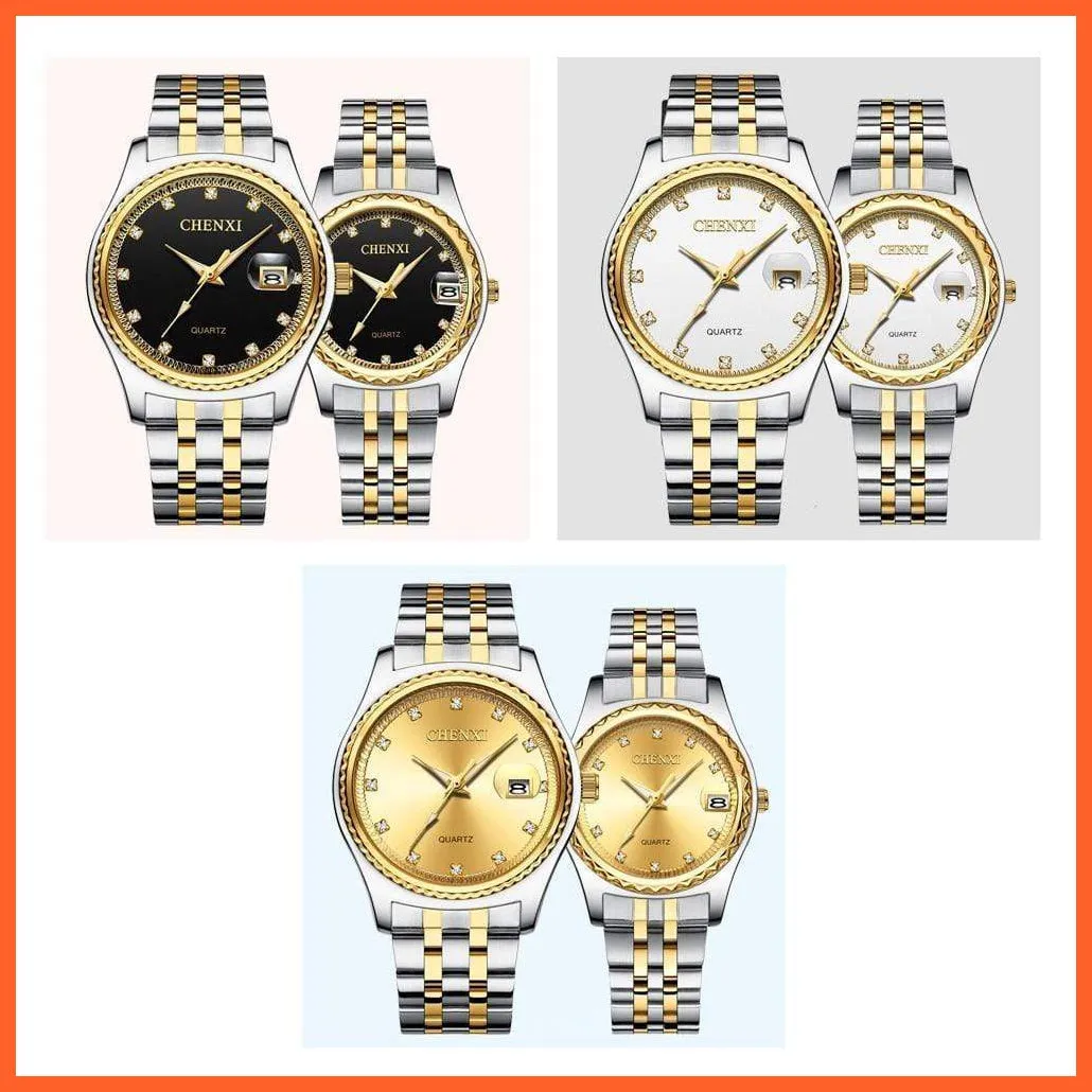 Casual Fashion Men Women Watches | Rhinestone Dial Top Brand Luxury Couples Quartz Stainless Steel Waterproof Watches