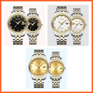 Casual Fashion Men Women Watches | Rhinestone Dial Top Brand Luxury Couples Quartz Stainless Steel Waterproof Watches
