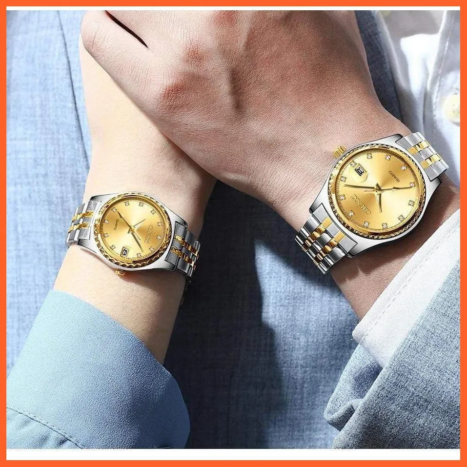 Casual Fashion Men Women Watches | Rhinestone Dial Top Brand Luxury Couples Quartz Stainless Steel Waterproof Watches