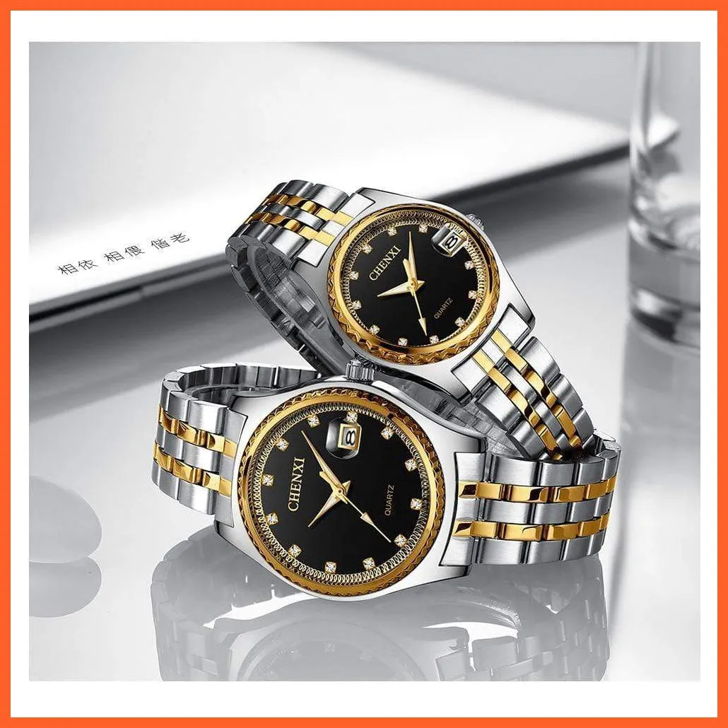 Casual Fashion Men Women Watches | Rhinestone Dial Top Brand Luxury Couples Quartz Stainless Steel Waterproof Watches