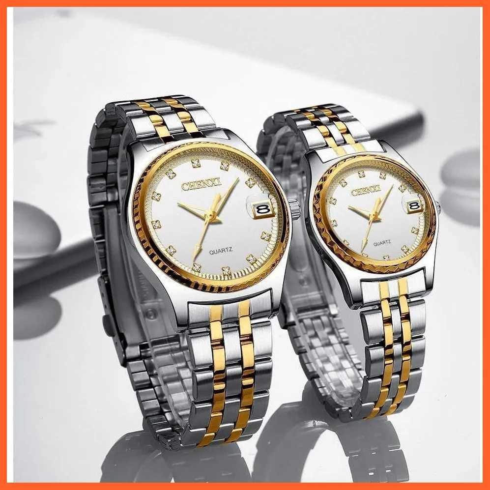 Casual Fashion Men Women Watches | Rhinestone Dial Top Brand Luxury Couples Quartz Stainless Steel Waterproof Watches