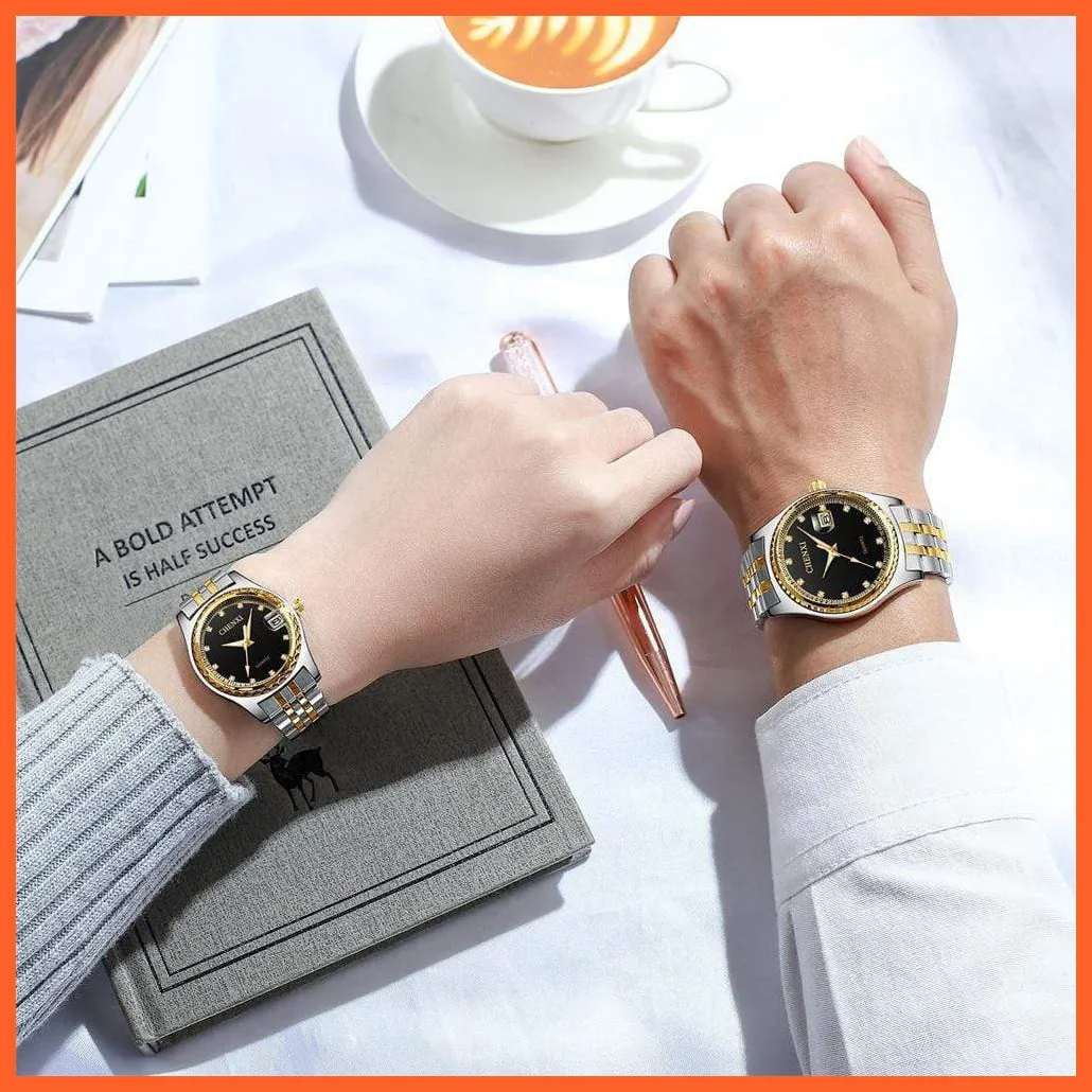 Casual Fashion Men Women Watches | Rhinestone Dial Top Brand Luxury Couples Quartz Stainless Steel Waterproof Watches