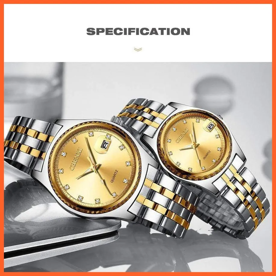 Casual Fashion Men Women Watches | Rhinestone Dial Top Brand Luxury Couples Quartz Stainless Steel Waterproof Watches