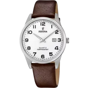 Festina F20512/1 Men's Elegance and Functionality White Leather Strap Watch