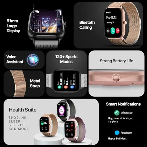 Fire-Boltt Ninja Call Pro Max 51.05mm (2.01 inch) Display Smart Watch, Bluetooth Calling, 120  Sports Modes, Health Suite, Voice Assistance (Gold SS)