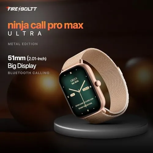 Fire-Boltt Ninja Call Pro Max 51.05mm (2.01 inch) Display Smart Watch, Bluetooth Calling, 120  Sports Modes, Health Suite, Voice Assistance (Gold SS)