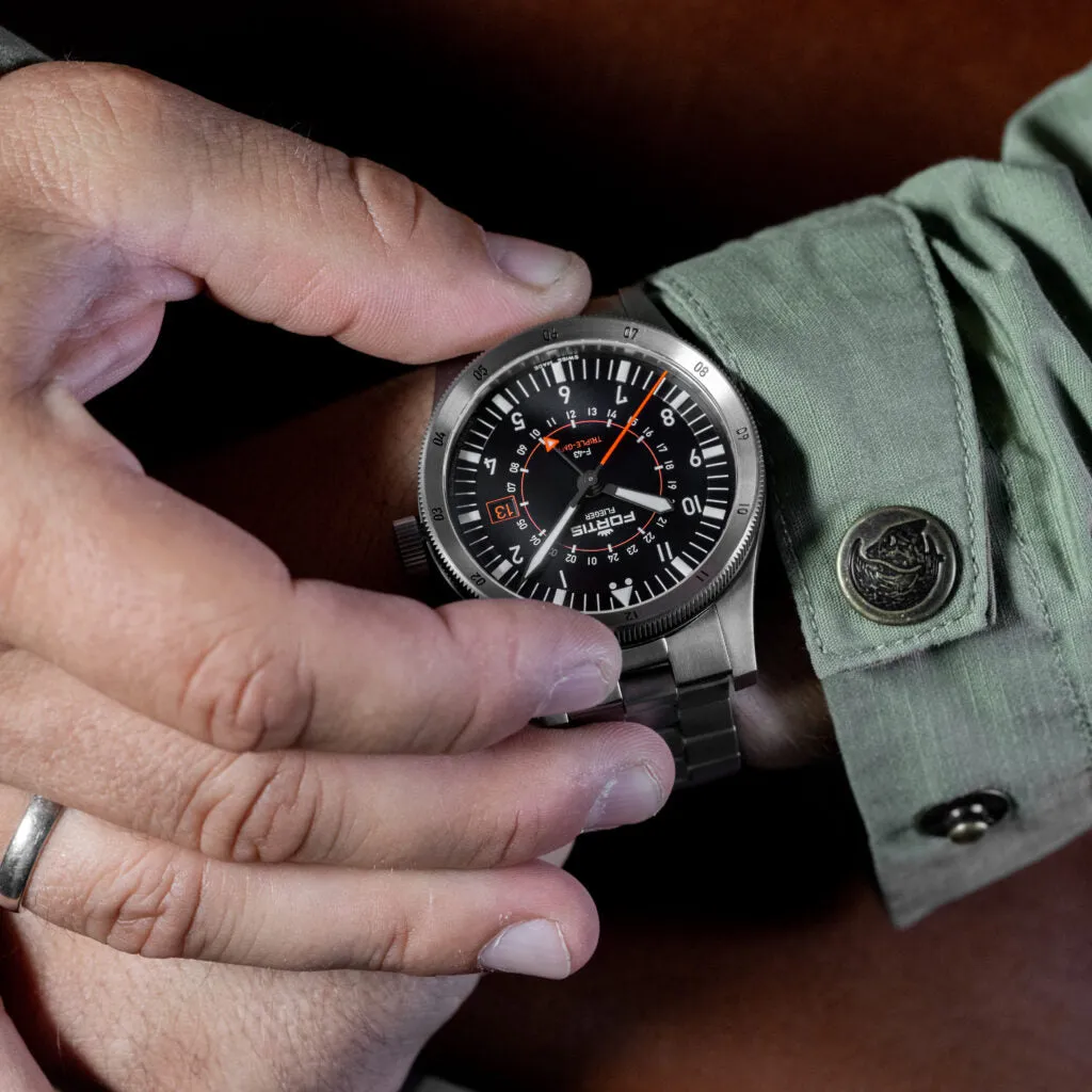 FOR Watch Flieger F-43 Triple GMT On Block Bracelet