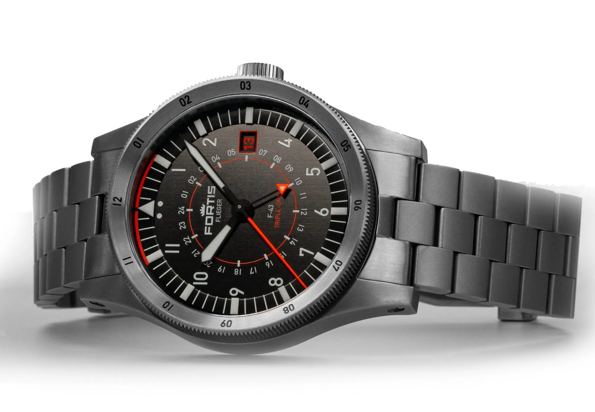FOR Watch Flieger F-43 Triple GMT On Block Bracelet