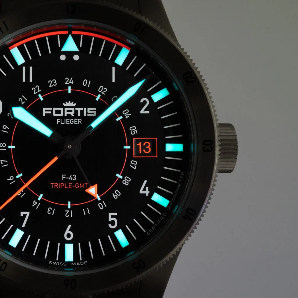 FOR Watch Flieger F-43 Triple GMT On Block Bracelet