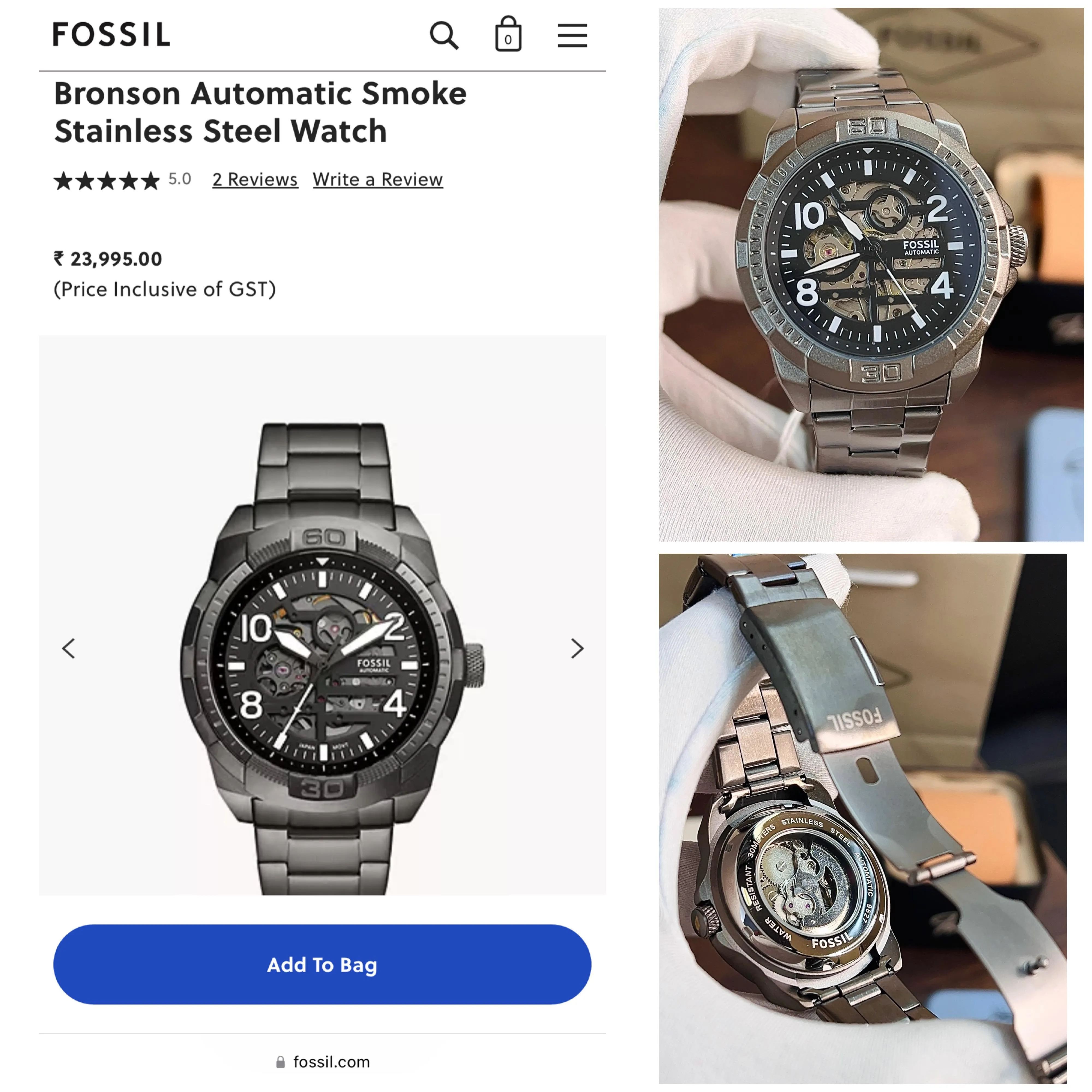 Fossil Bronson Gunmetal Men's Analog Watch