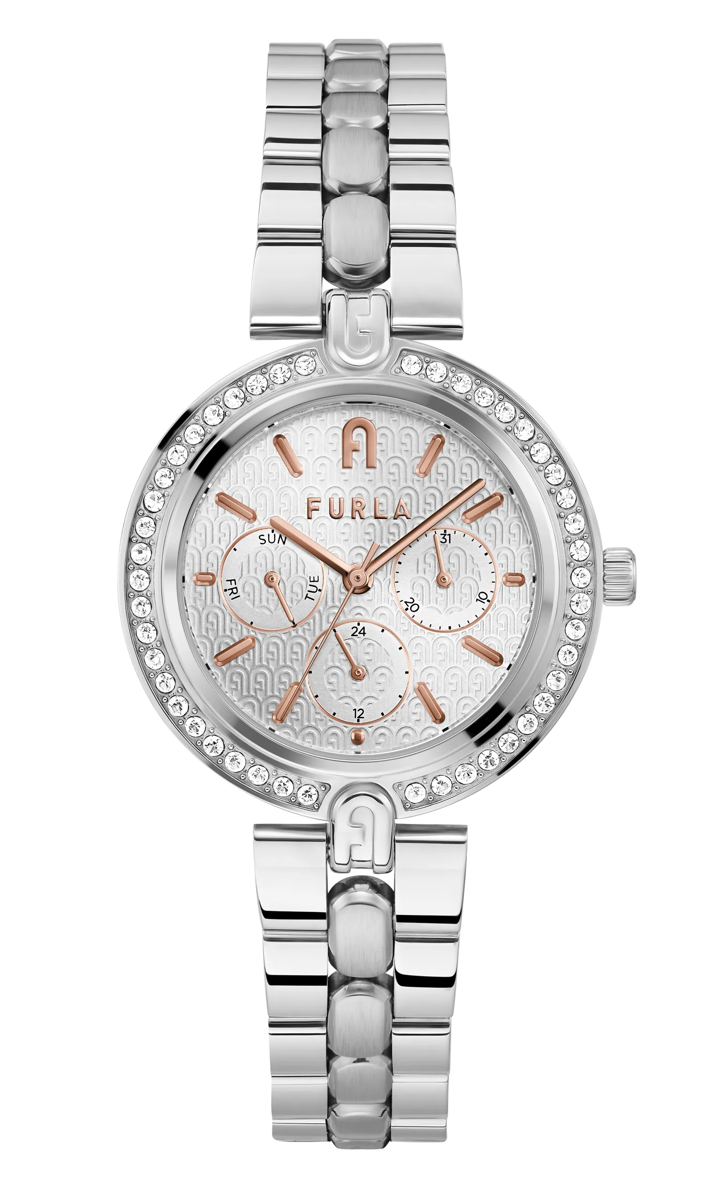 Furla - Logo Links Crystal Silver Bracelet Watch