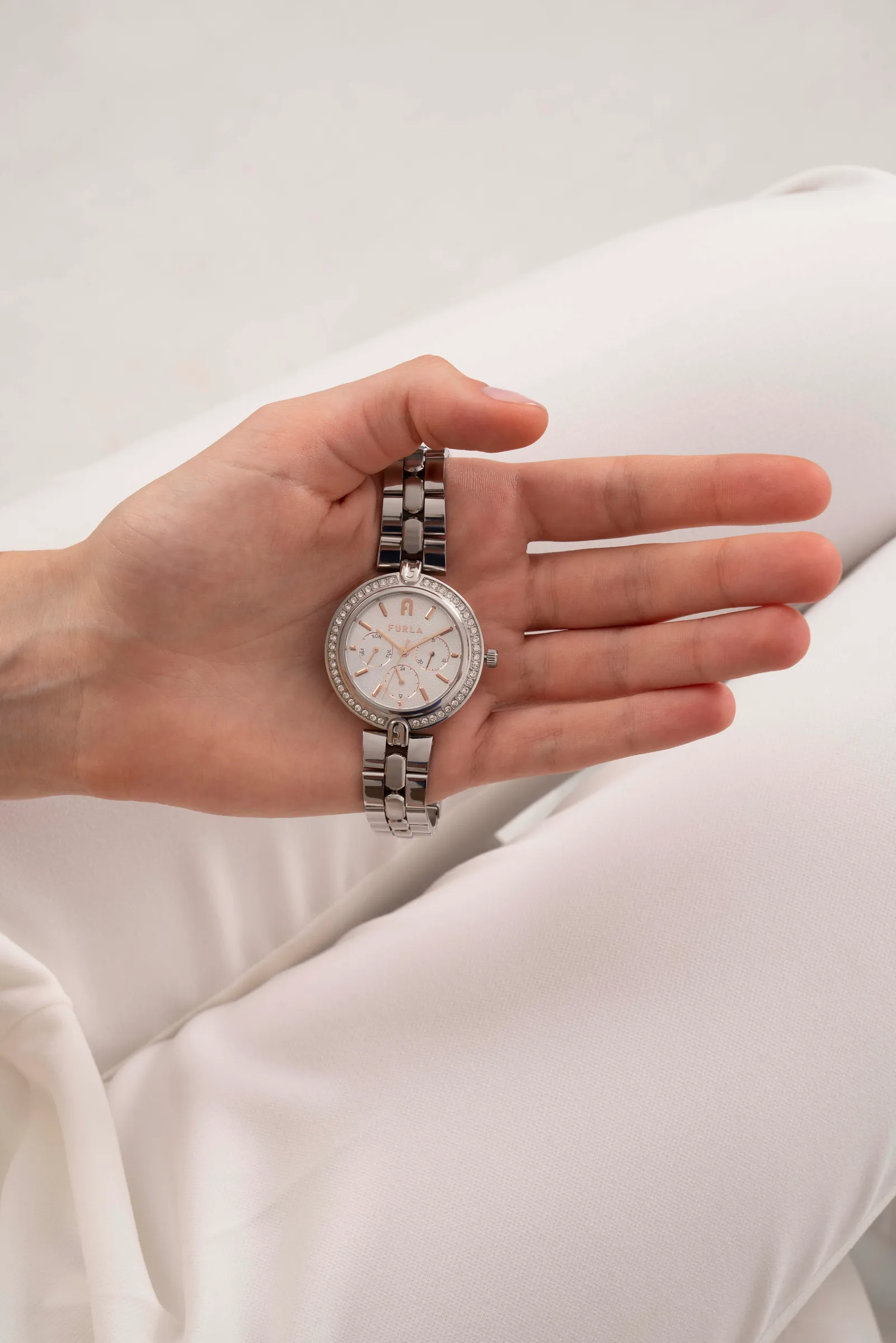 Furla - Logo Links Crystal Silver Bracelet Watch