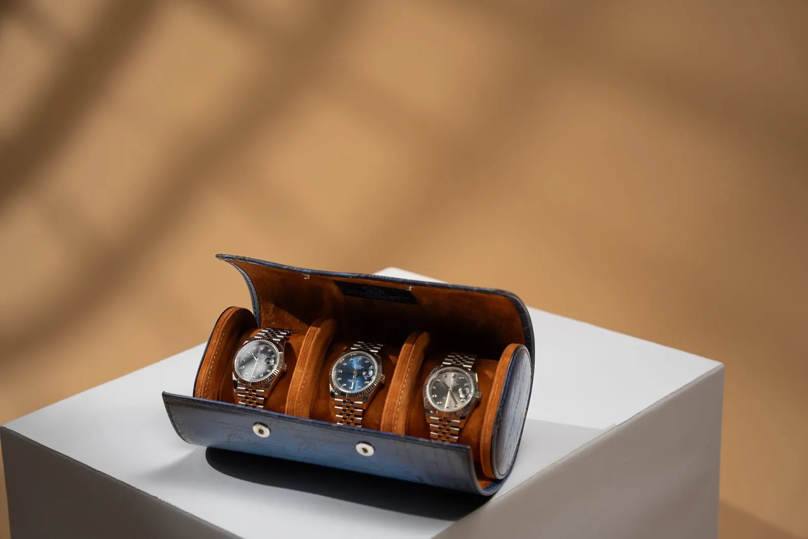 Galata Parchment Patina Blue Watch Roll