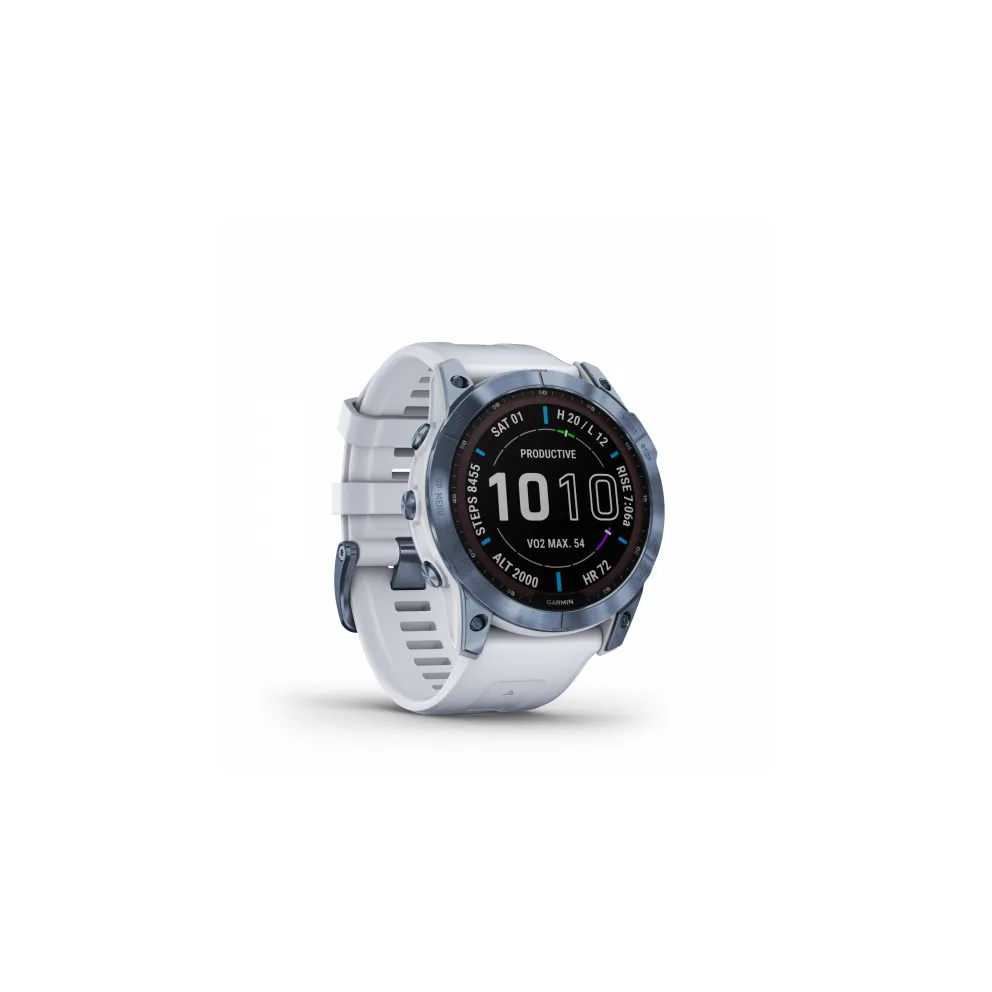 Garmin Fenix 7 Sapphire Solar  touchscreen - Mineral Blue DLC Titanium with Whitestone Band