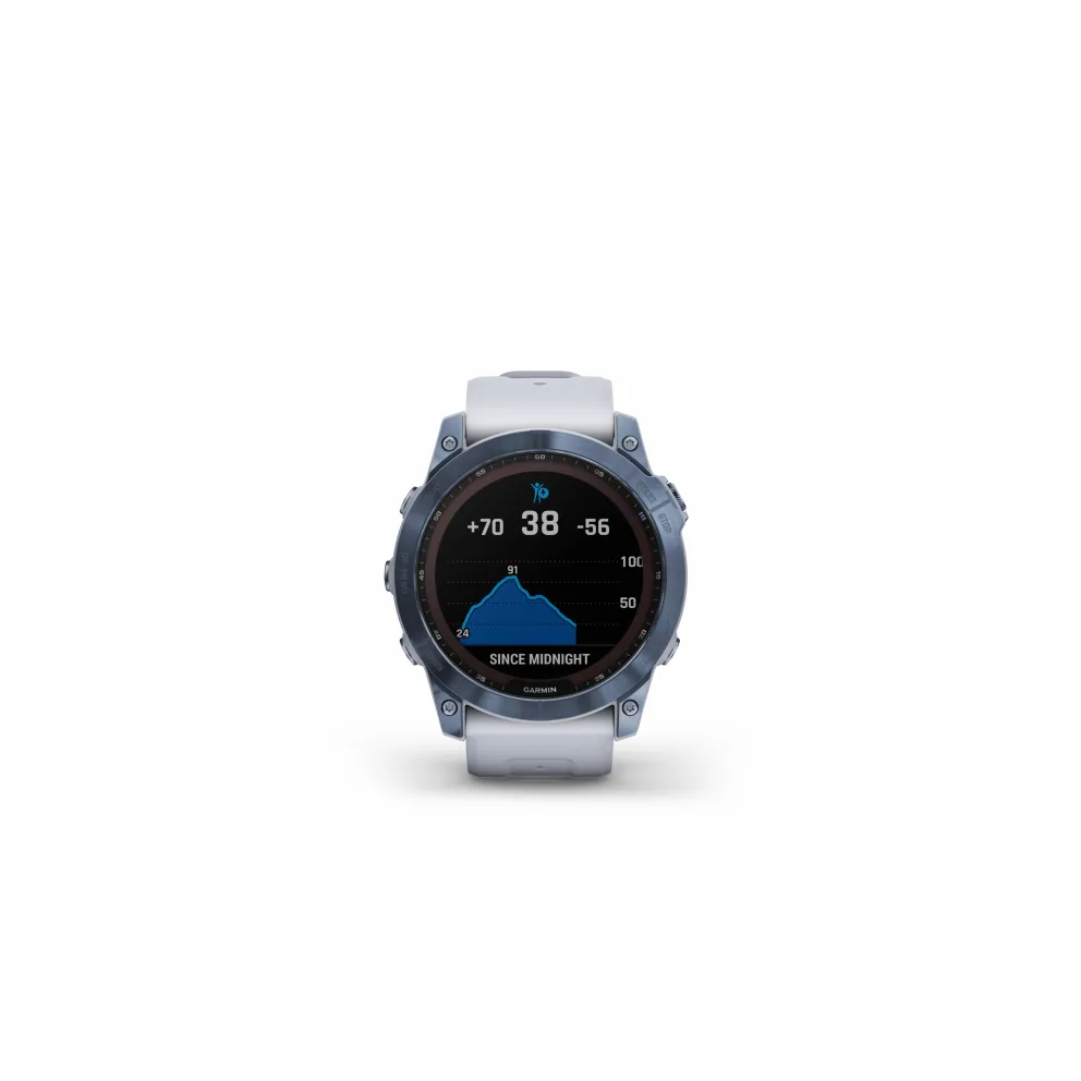 Garmin Fenix 7 Sapphire Solar  touchscreen - Mineral Blue DLC Titanium with Whitestone Band