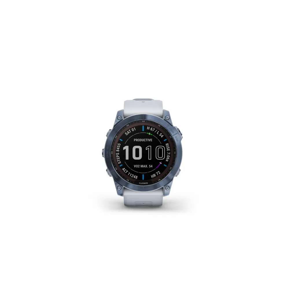Garmin Fenix 7 Sapphire Solar  touchscreen - Mineral Blue DLC Titanium with Whitestone Band