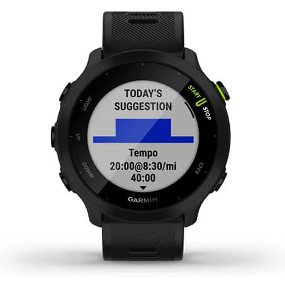 Garmin Womens Forerunner 55 GPS Running with Daily Suggested Workouts Black Bezel Silicone Band Smart Watch - 010-02562-00