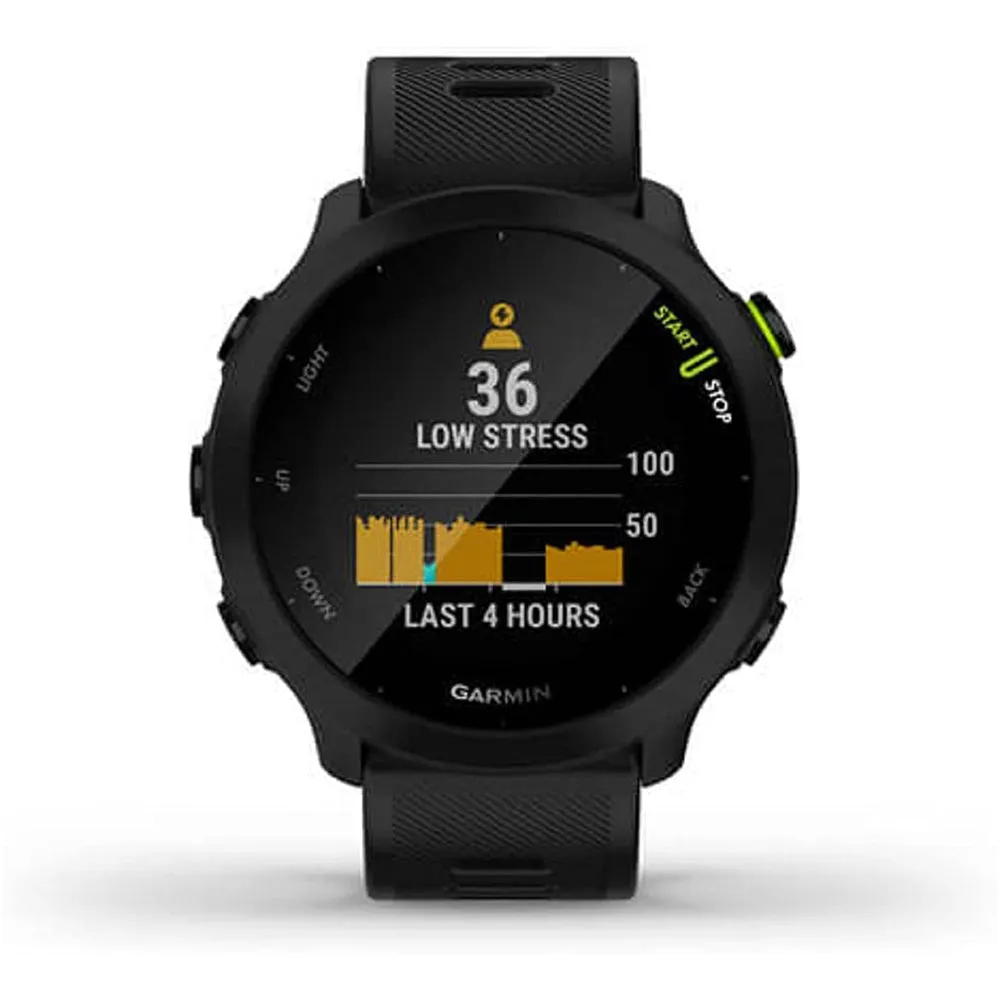Garmin Womens Forerunner 55 GPS Running with Daily Suggested Workouts Black Bezel Silicone Band Smart Watch - 010-02562-00
