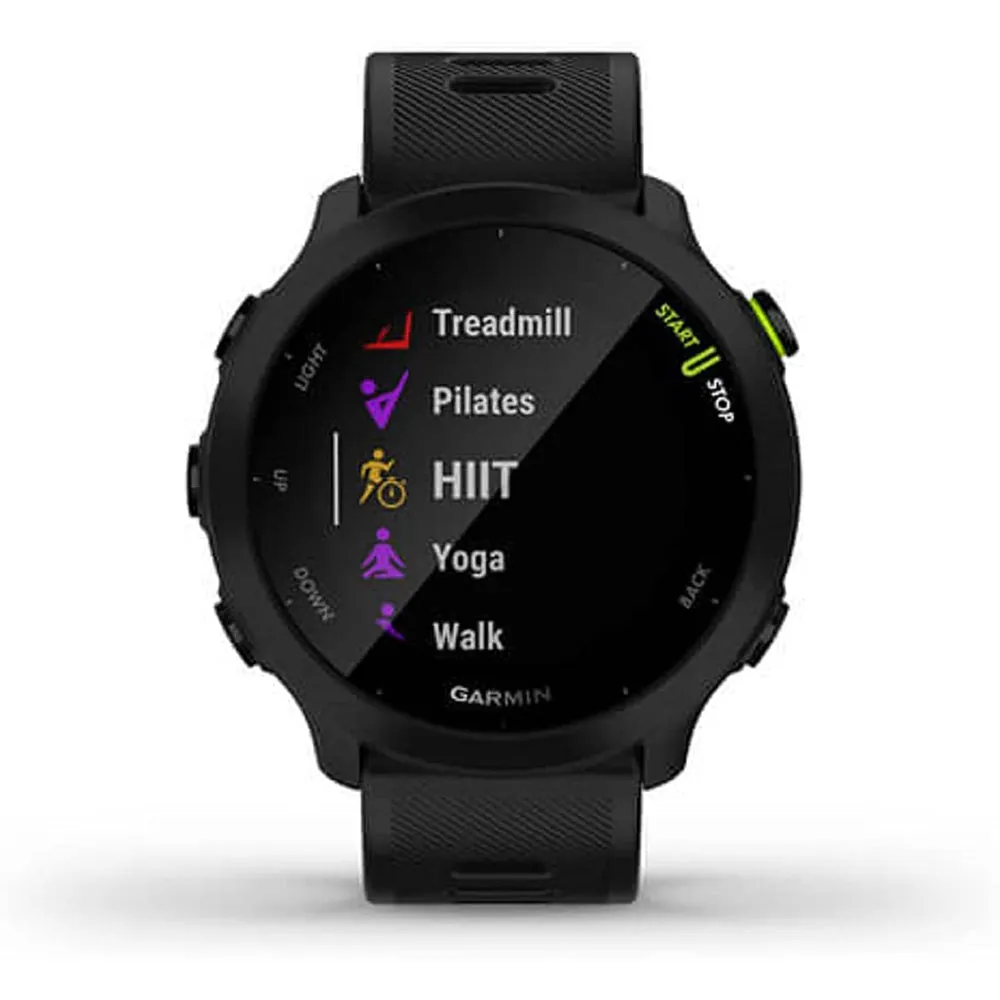 Garmin Womens Forerunner 55 GPS Running with Daily Suggested Workouts Black Bezel Silicone Band Smart Watch - 010-02562-00
