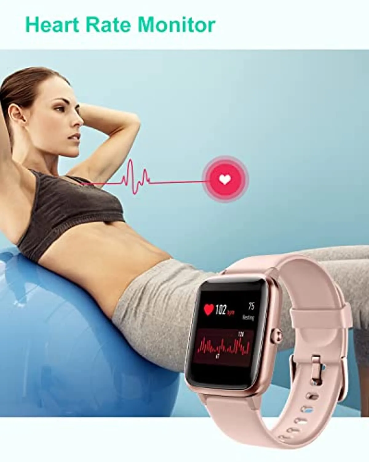 GRV Smart Watch for iOS and Android Phones, Watches for Men Women IP68 Waterproof Smartwatch Fitness Tracker Watch with Heart Rate/Sleep Monitor Steps Calories Counter (Pink)