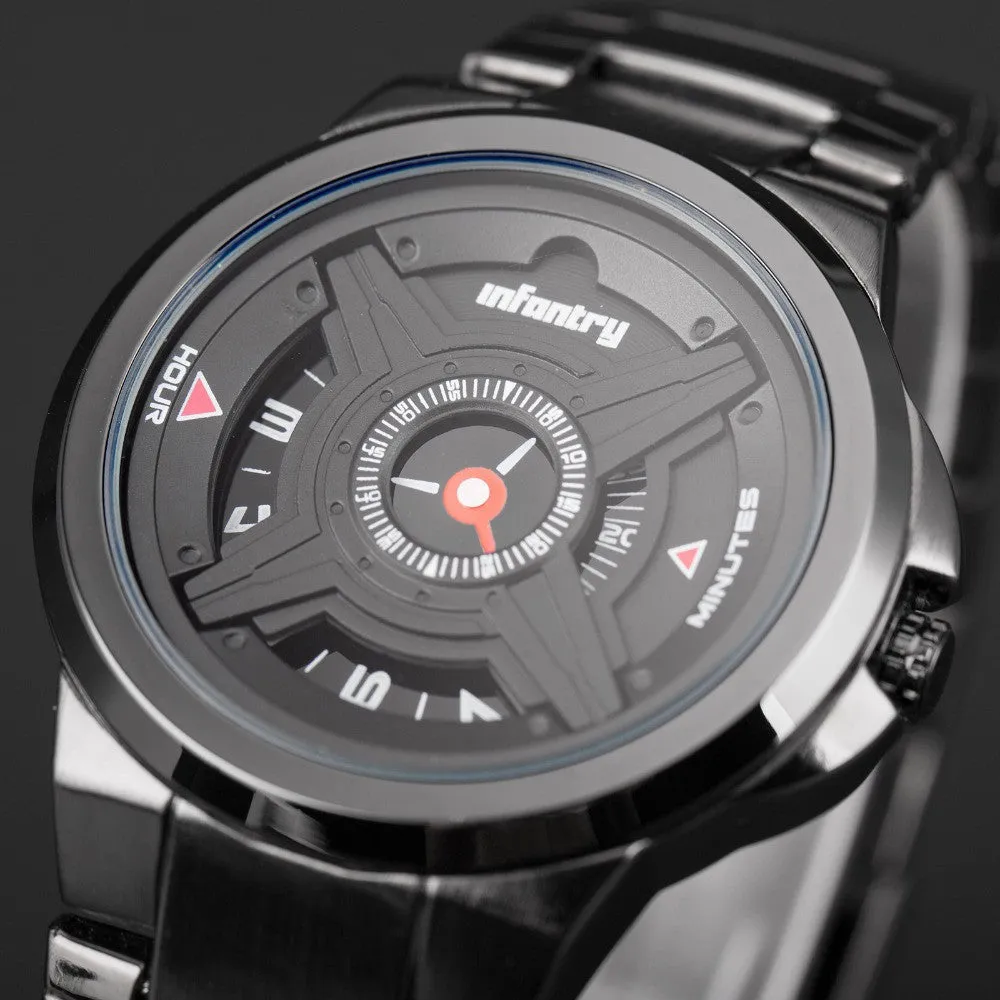 INFANTRY Mens Watches Luxury Sport Army Analog Quartz Wristwatch Black Stainless Steel Military Watches Relogio Masculino