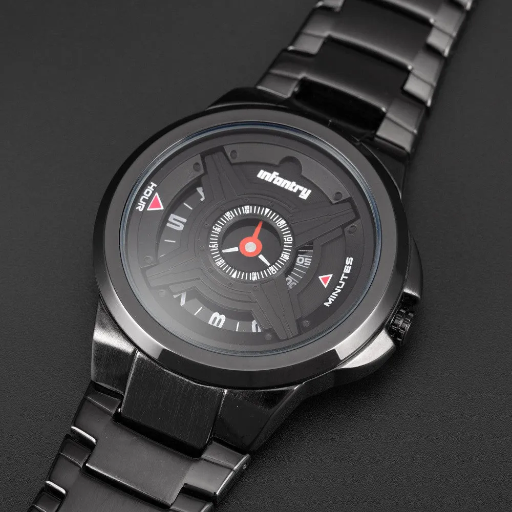 INFANTRY Mens Watches Luxury Sport Army Analog Quartz Wristwatch Black Stainless Steel Military Watches Relogio Masculino