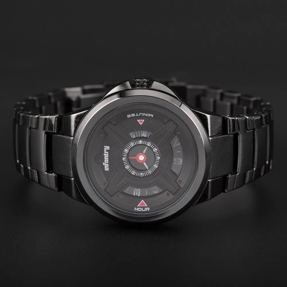 INFANTRY Mens Watches Luxury Sport Army Analog Quartz Wristwatch Black Stainless Steel Military Watches Relogio Masculino