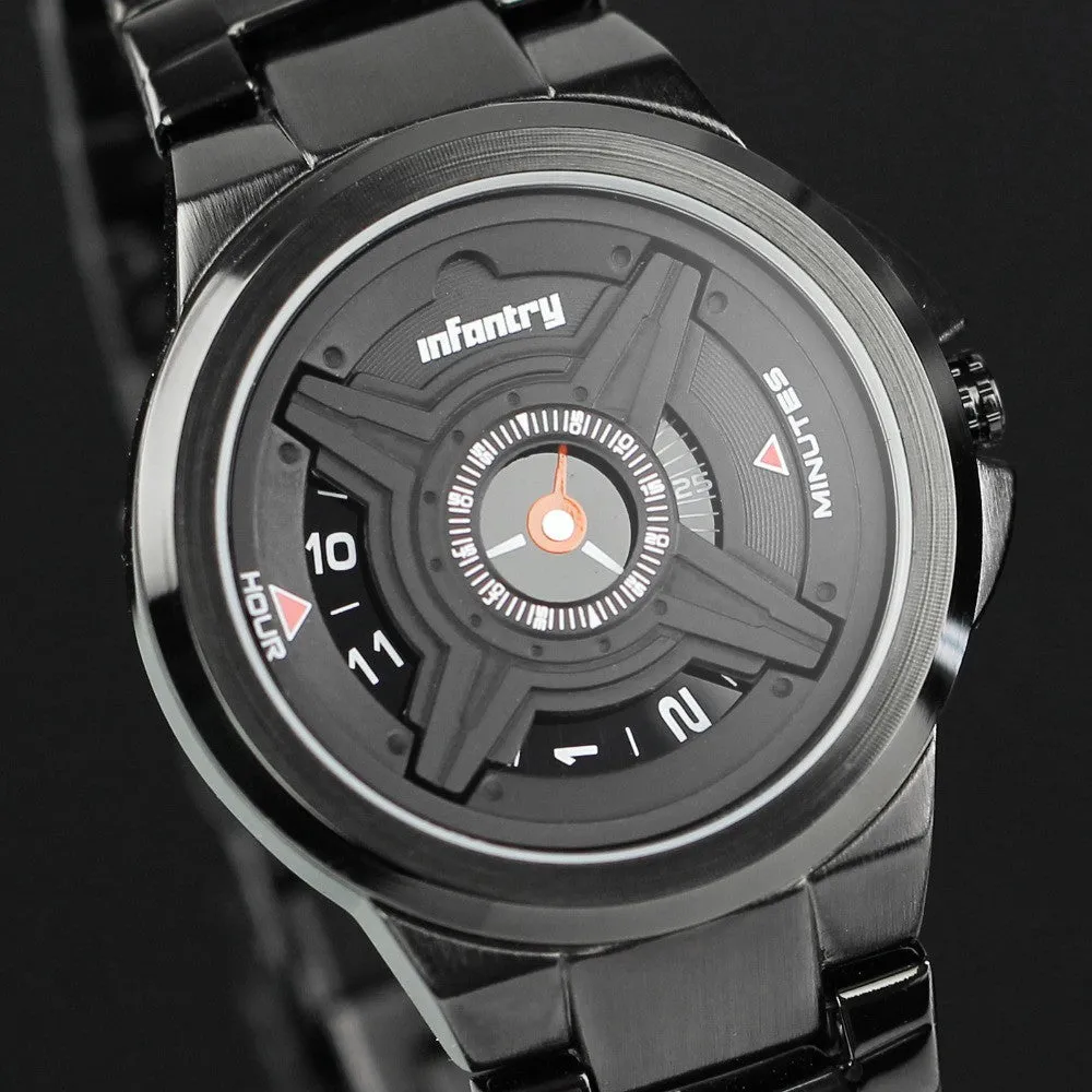 INFANTRY Mens Watches Luxury Sport Army Analog Quartz Wristwatch Black Stainless Steel Military Watches Relogio Masculino