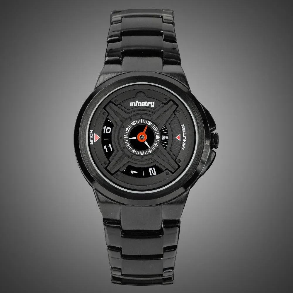 INFANTRY Mens Watches Luxury Sport Army Analog Quartz Wristwatch Black Stainless Steel Military Watches Relogio Masculino