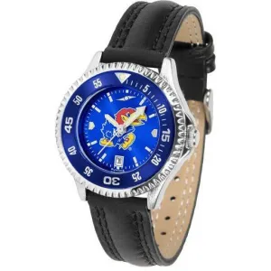 Kansas Jayhawks Ladies Competitor Ano Poly/Leather Band Watch w/ Colored Bezel