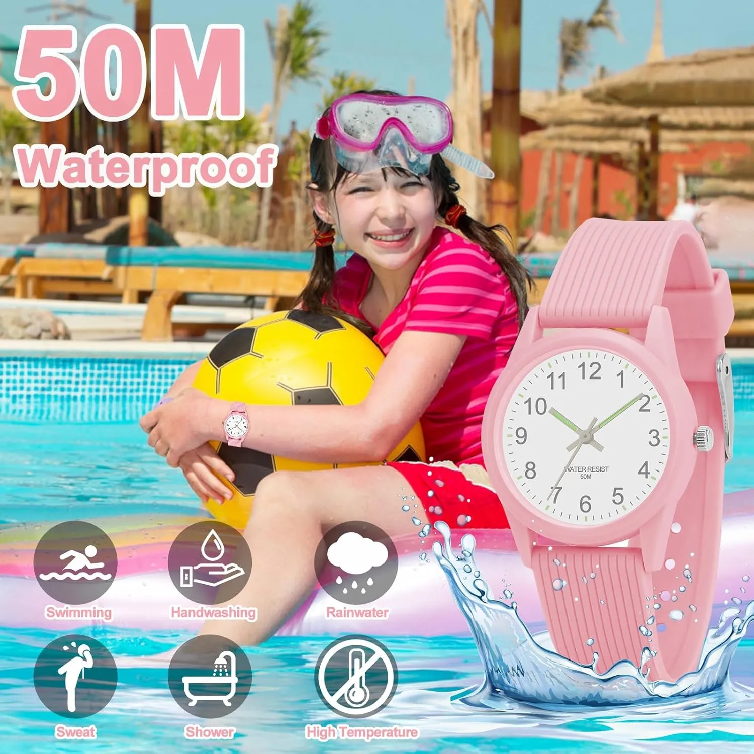 Kids Analog Watches for Girls Boys Watches with Soft Band Learning Time 50M Waterproof Children Watch Easy to Read for Ages 4-12 Kids Gift
