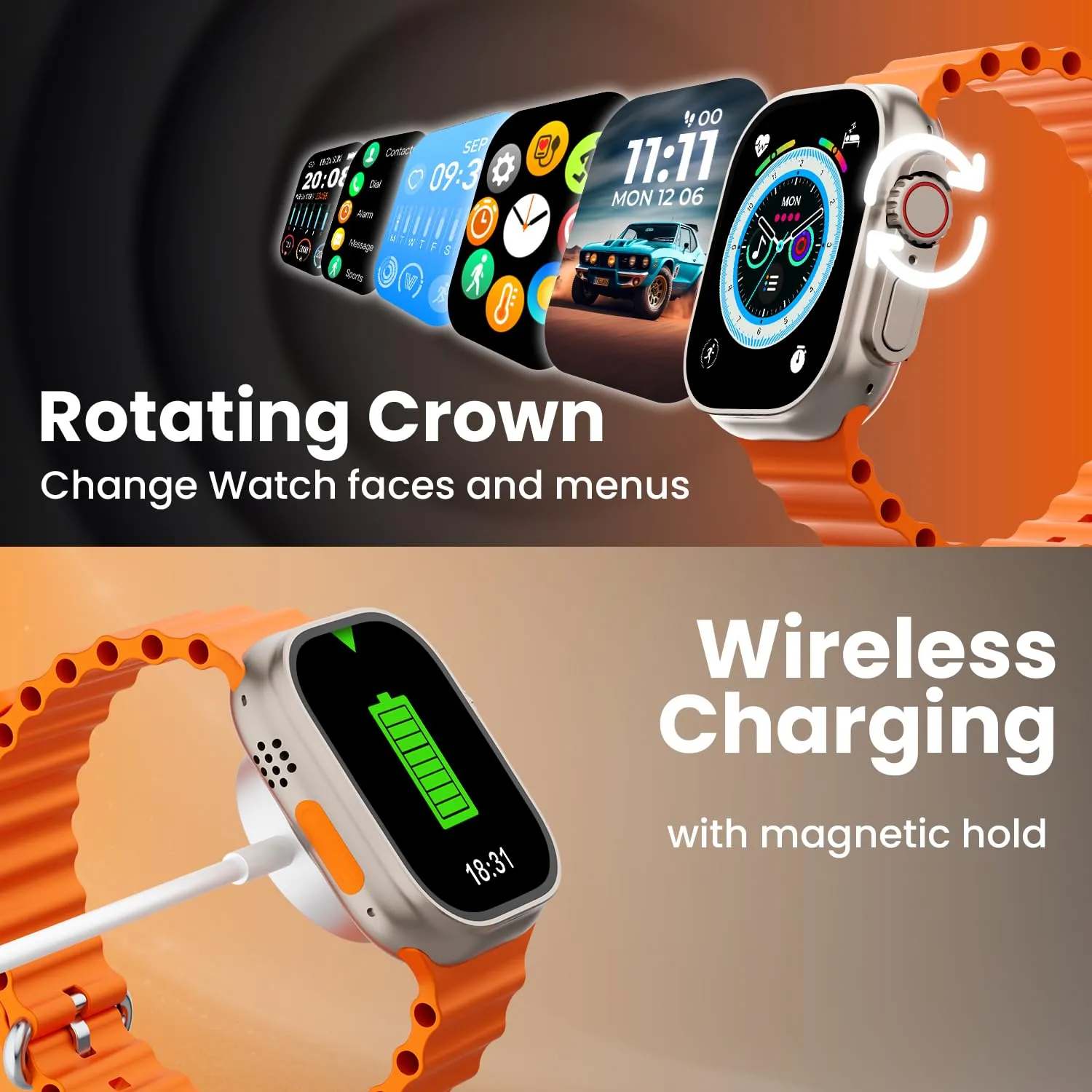 Kratos SW18 Smart Watch with 2.01'' Large LCD Display, Wireless Charging, AI Voice Assistant, Smart Watch for Men with Metal Body, 50  Sports Modes, 24/7 Health Tracking, BT Calling, 200  Watch Faces