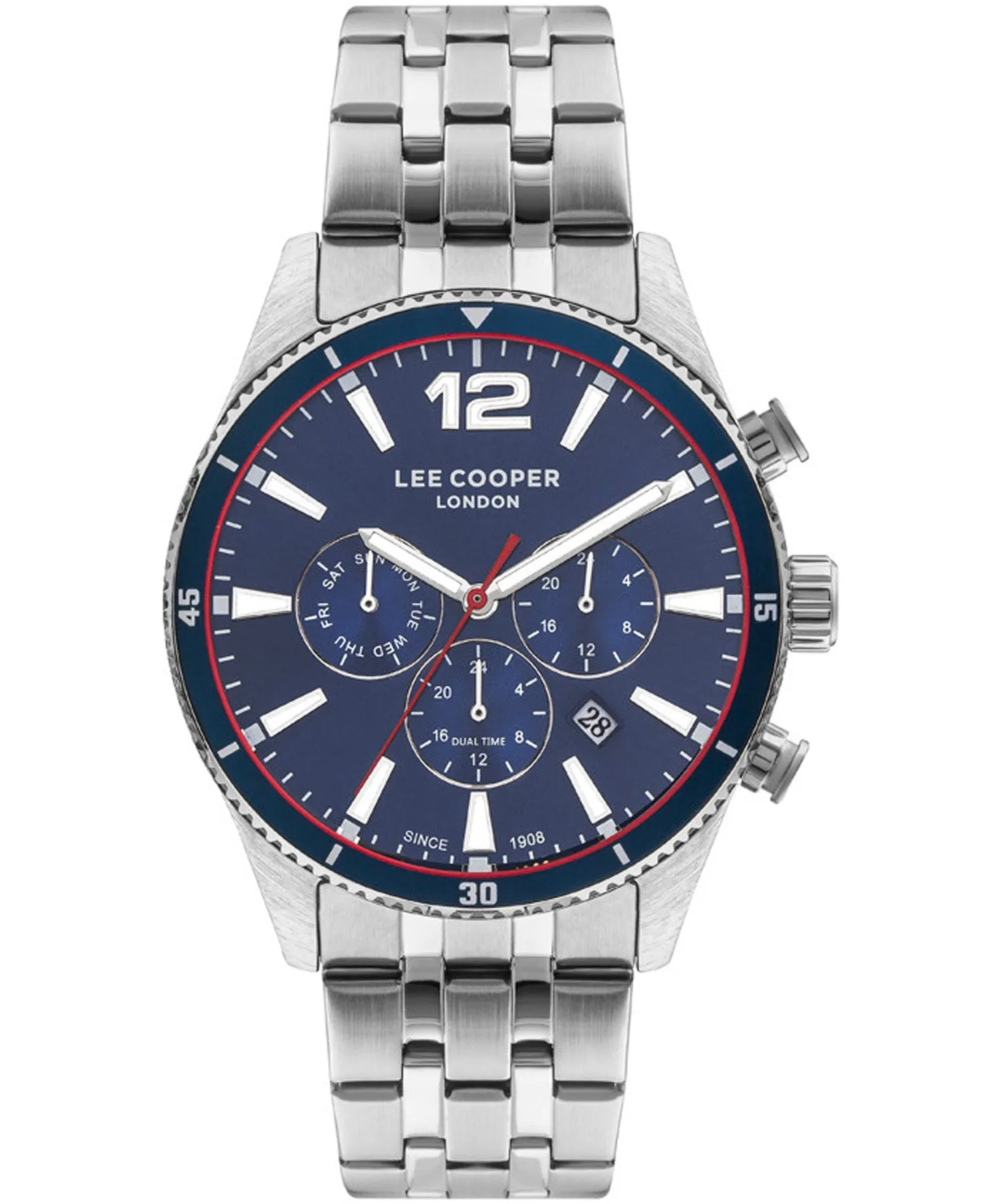Lee Cooper  Men's Watch Blue Dial Silver Metal Strap, LC07641.390