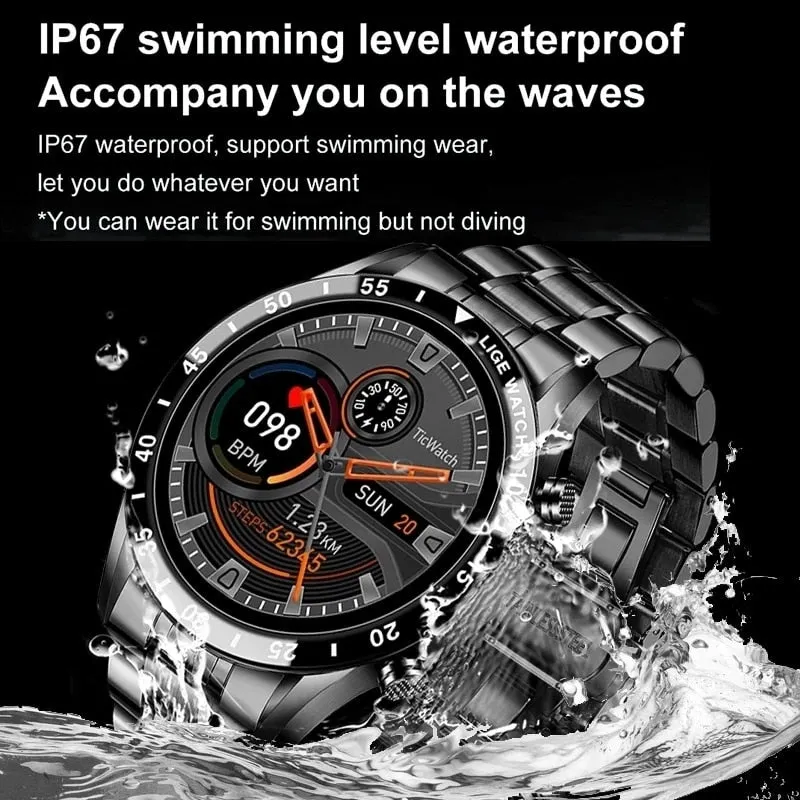 LIGE 2023 Smart Watch Men Full Circle Touch Screen Bluetooth Call Men Smartwatch Waterproof Sport Activity Fitness Watch Box