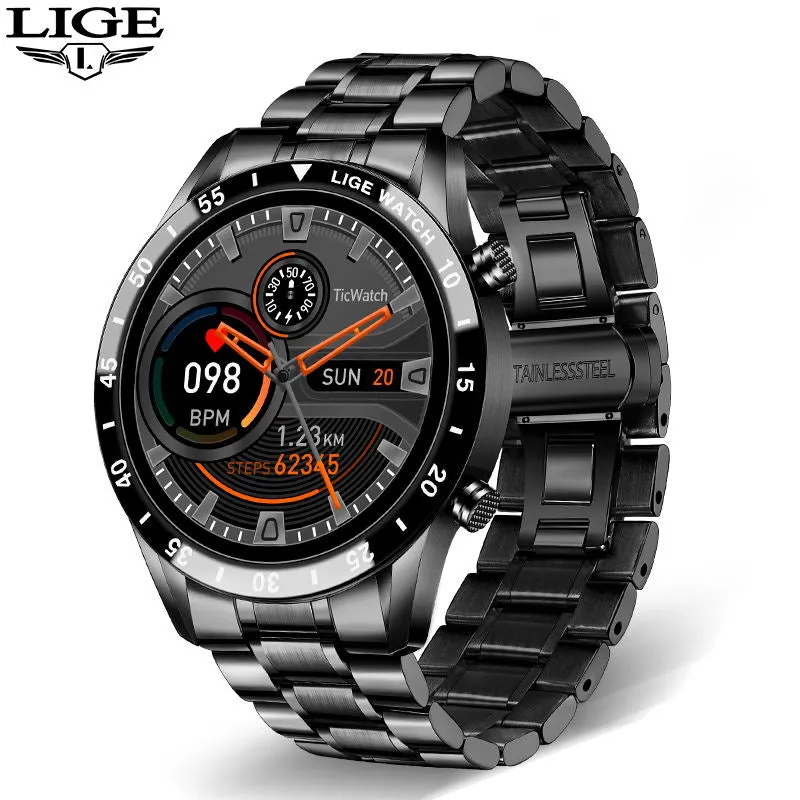 LIGE 2023 Smart Watch Men Full Circle Touch Screen Bluetooth Call Men Smartwatch Waterproof Sport Activity Fitness Watch Box