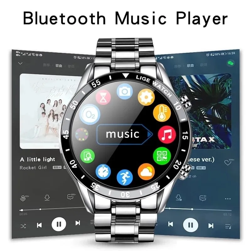 LIGE 2023 Smart Watch Men Full Circle Touch Screen Bluetooth Call Men Smartwatch Waterproof Sport Activity Fitness Watch Box
