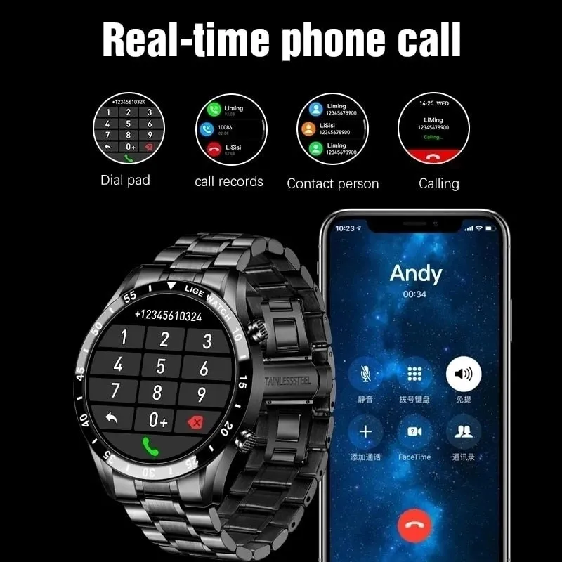 LIGE 2023 Smart Watch Men Full Circle Touch Screen Bluetooth Call Men Smartwatch Waterproof Sport Activity Fitness Watch Box
