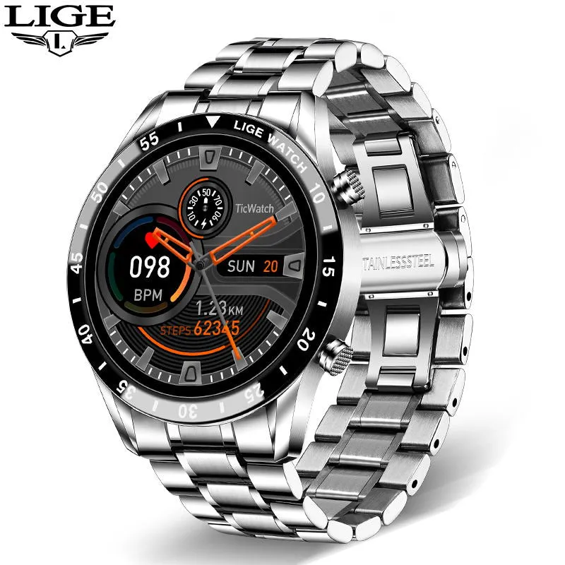 LIGE 2023 Smart Watch Men Full Circle Touch Screen Bluetooth Call Men Smartwatch Waterproof Sport Activity Fitness Watch Box