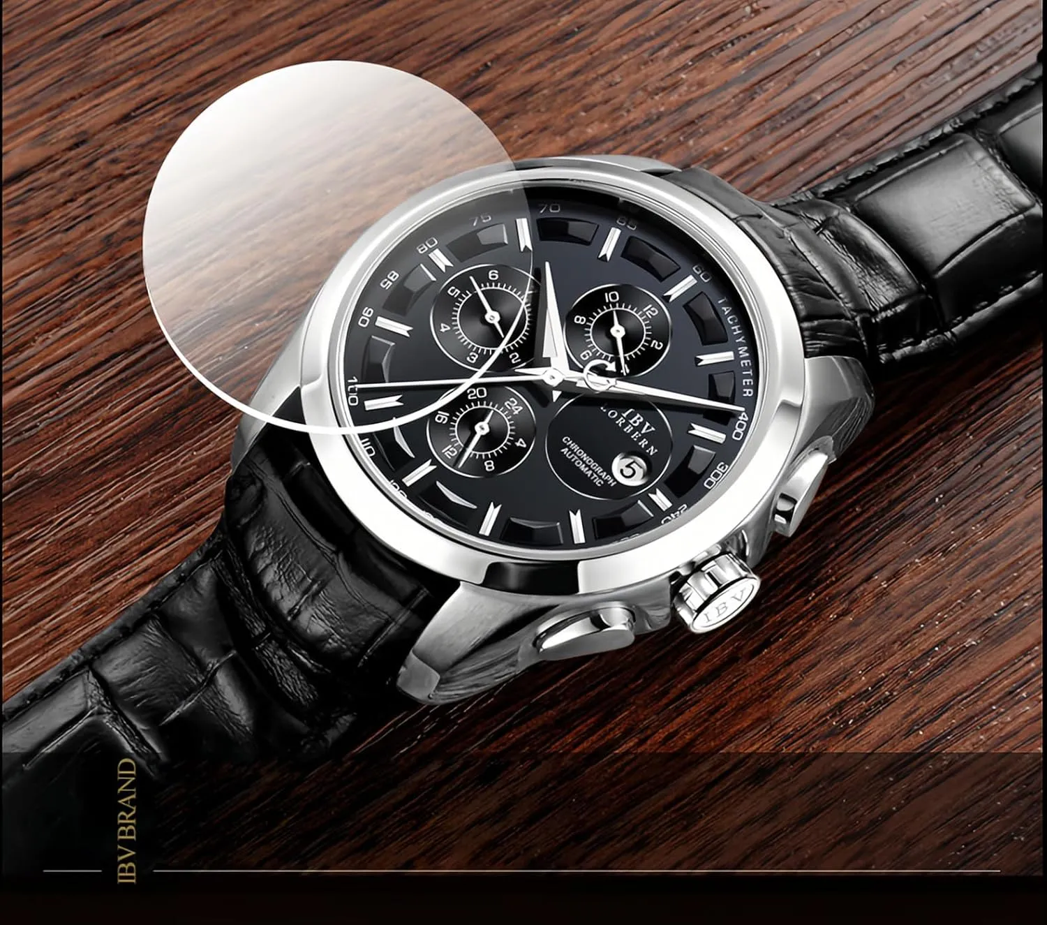 MASTOP Swiss Brands Men's Automatic Self-Wind Watch Stainless Steel with Brown Genuine Leather Band