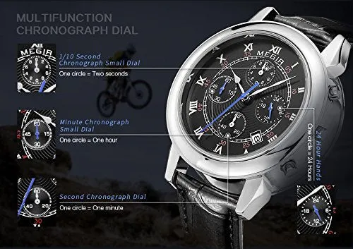 Megir Crown Prince Black Luxury Chronograph Watch for Men & Boys ML2013GBK-1