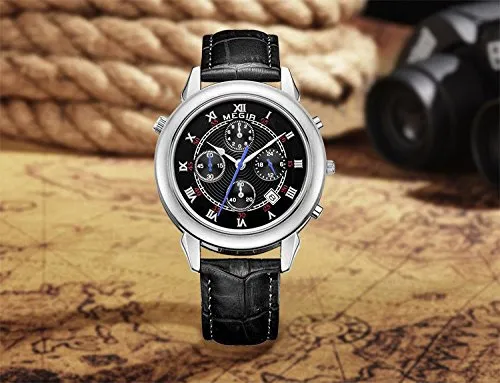 Megir Crown Prince Black Luxury Chronograph Watch for Men & Boys ML2013GBK-1