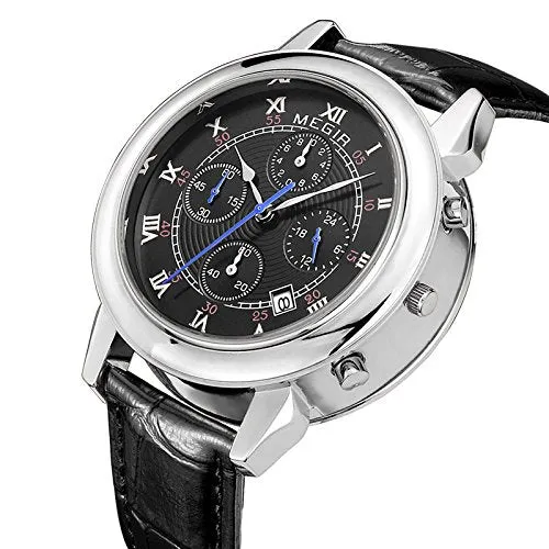Megir Crown Prince Black Luxury Chronograph Watch for Men & Boys ML2013GBK-1