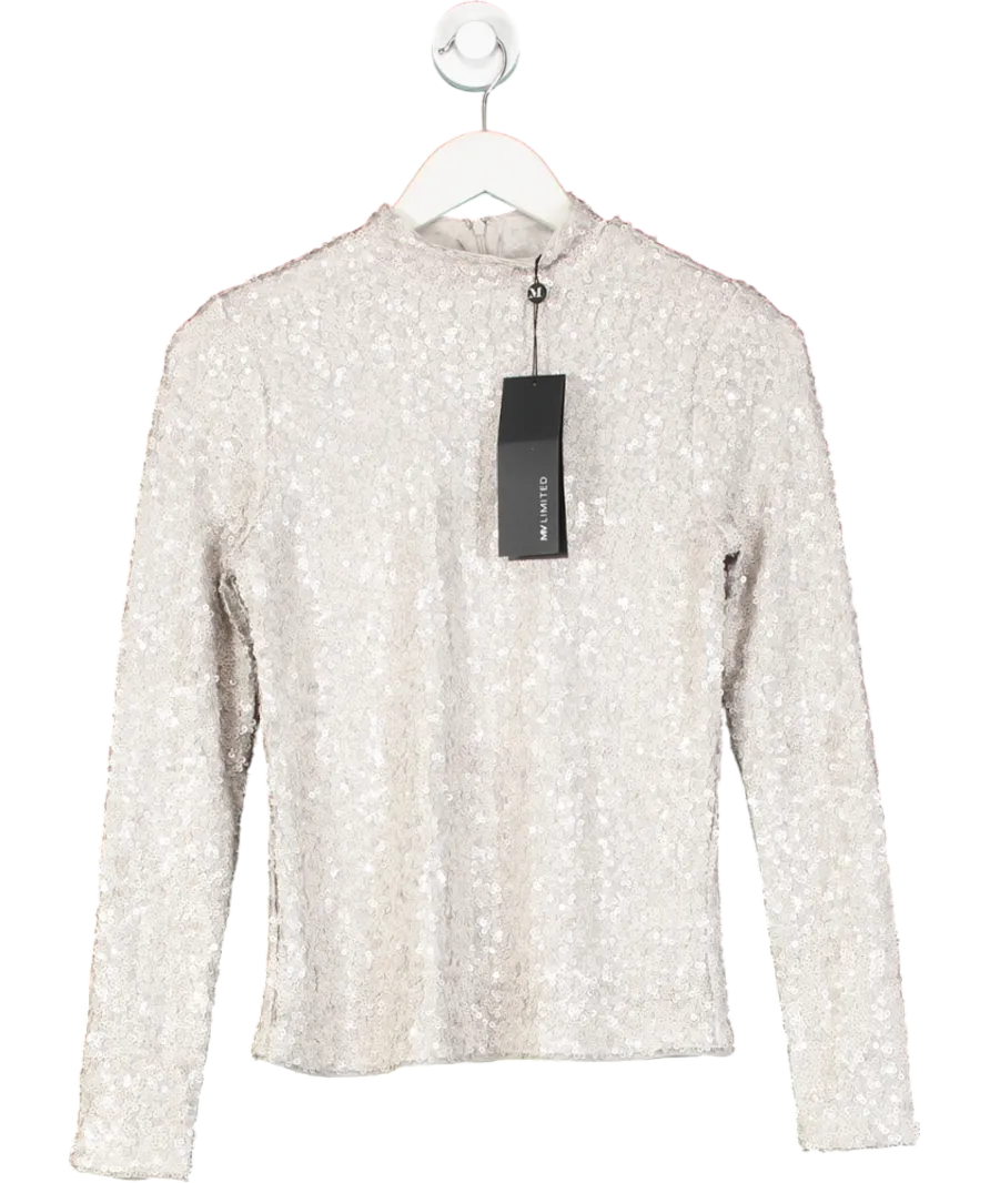 Mint Velvet Cream Limited Edition Metallic Sequin Polo Top UK XS