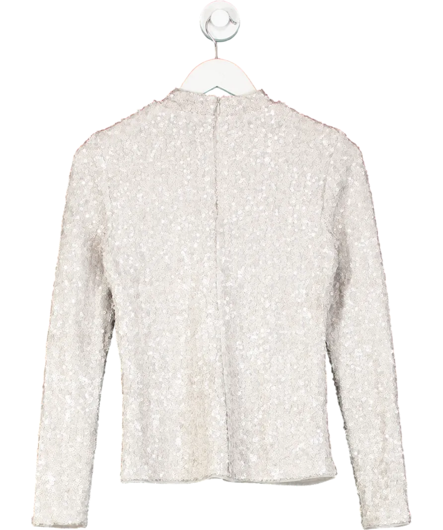 Mint Velvet Cream Limited Edition Metallic Sequin Polo Top UK XS